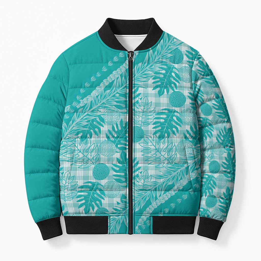 Hawaii Breadfruit Palaka Bomber Puffer Jacket Polu Opal Maile Lei - Polynesian Pride