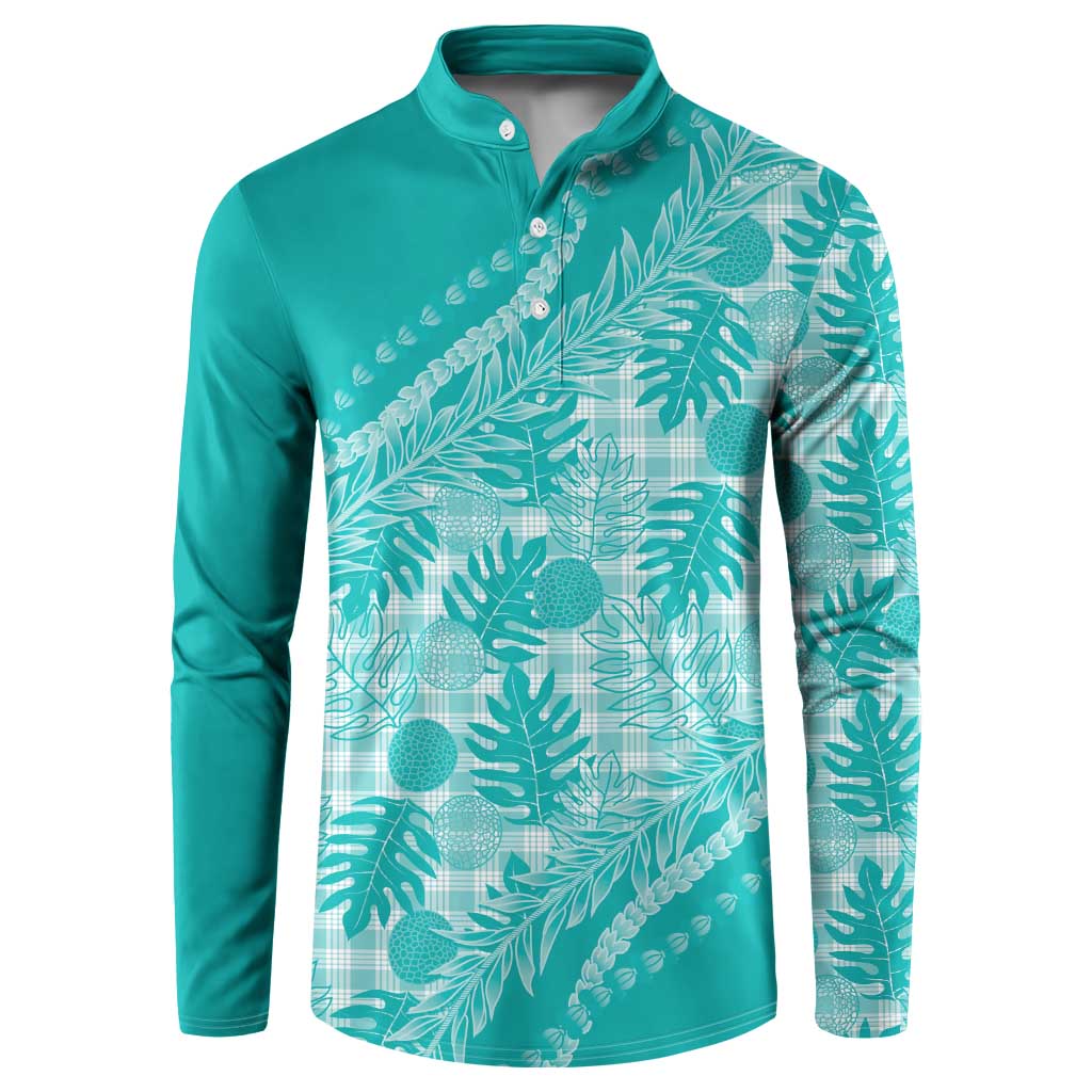 Hawaii Breadfruit Palaka Button Sweatshirt Polu Opal Maile Lei - Polynesian Pride