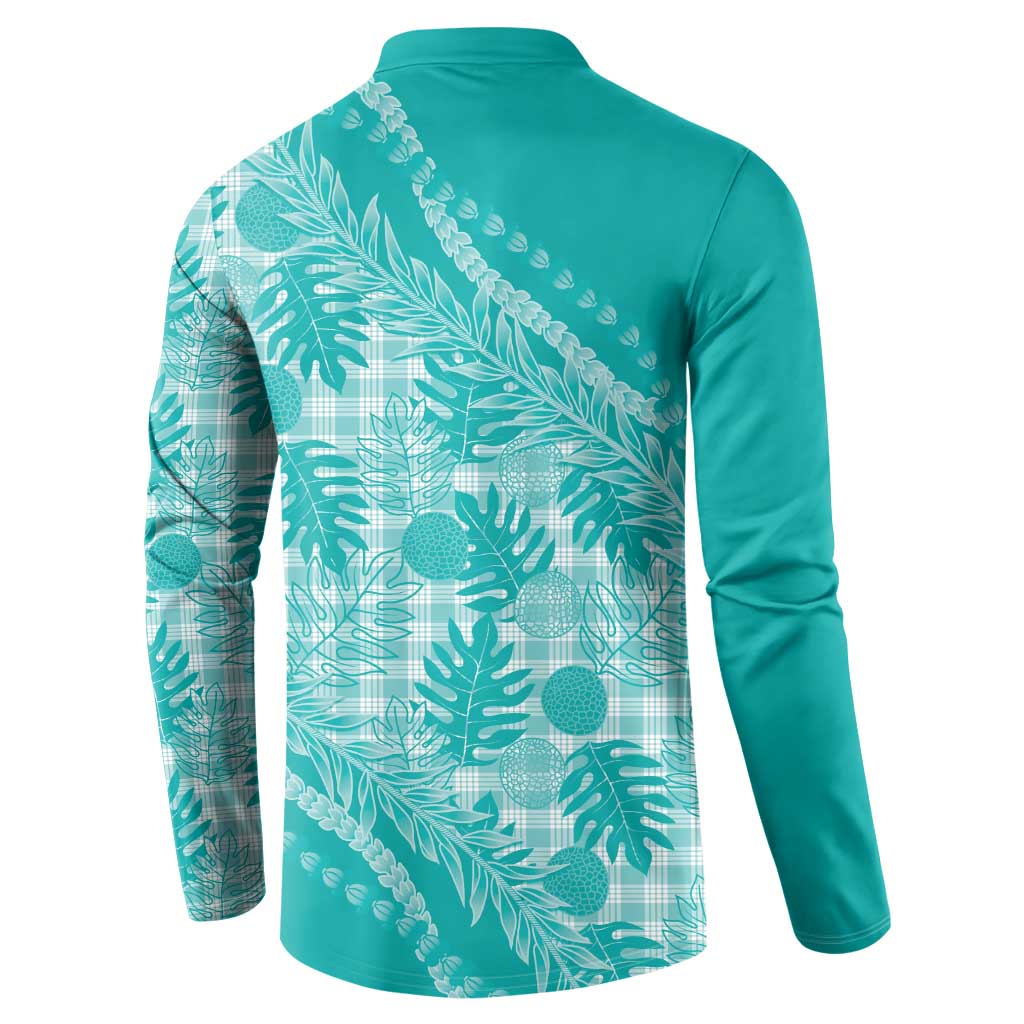 Hawaii Breadfruit Palaka Button Sweatshirt Polu Opal Maile Lei - Polynesian Pride