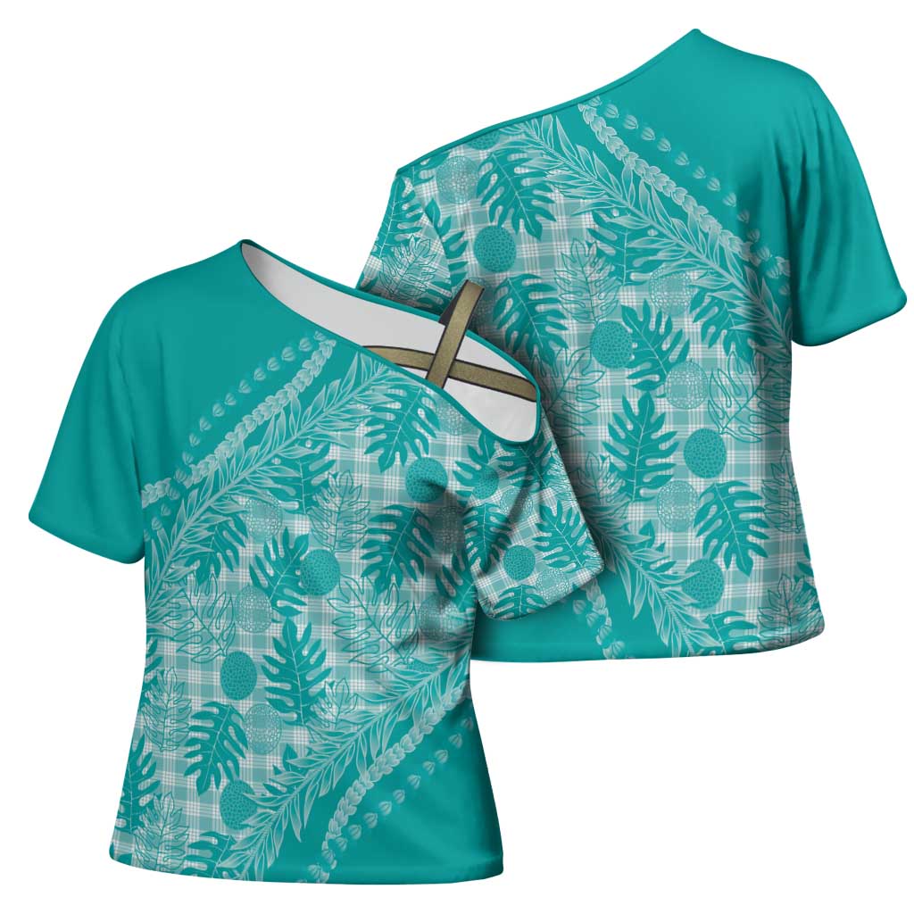 Hawaii Breadfruit Palaka Cross Shoulder Shirt Polu Opal Maile Lei - Polynesian Pride