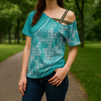 Hawaii Breadfruit Palaka Cross Shoulder Shirt Polu Opal Maile Lei - Polynesian Pride