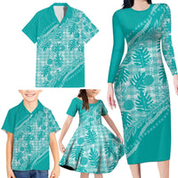 Hawaii Breadfruit Palaka Family Matching Long Sleeve Bodycon Dress and Hawaiian Shirt Polu Opal Maile Lei - Polynesian Pride