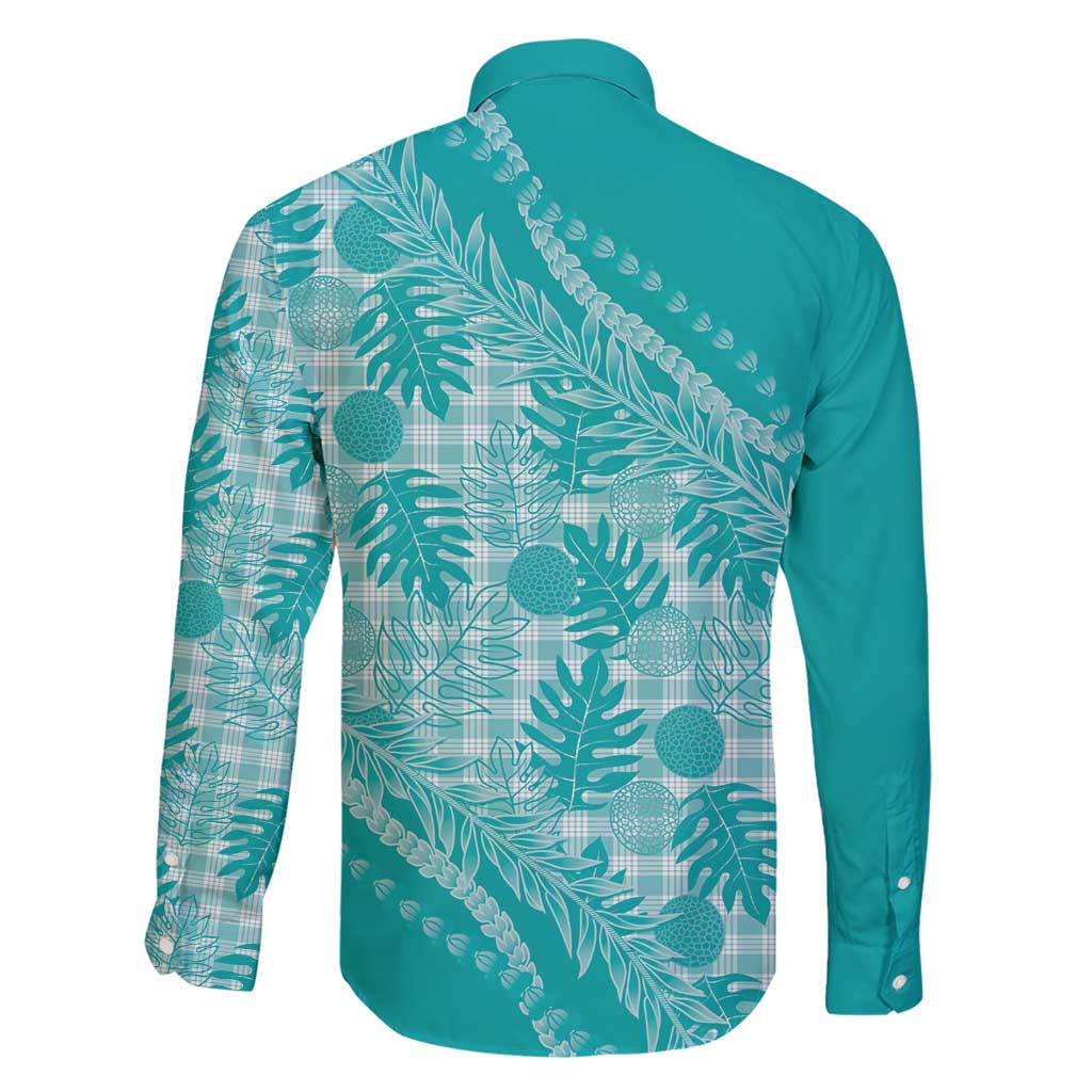 Hawaii Breadfruit Palaka Family Matching Long Sleeve Bodycon Dress and Hawaiian Shirt Polu Opal Maile Lei - Polynesian Pride