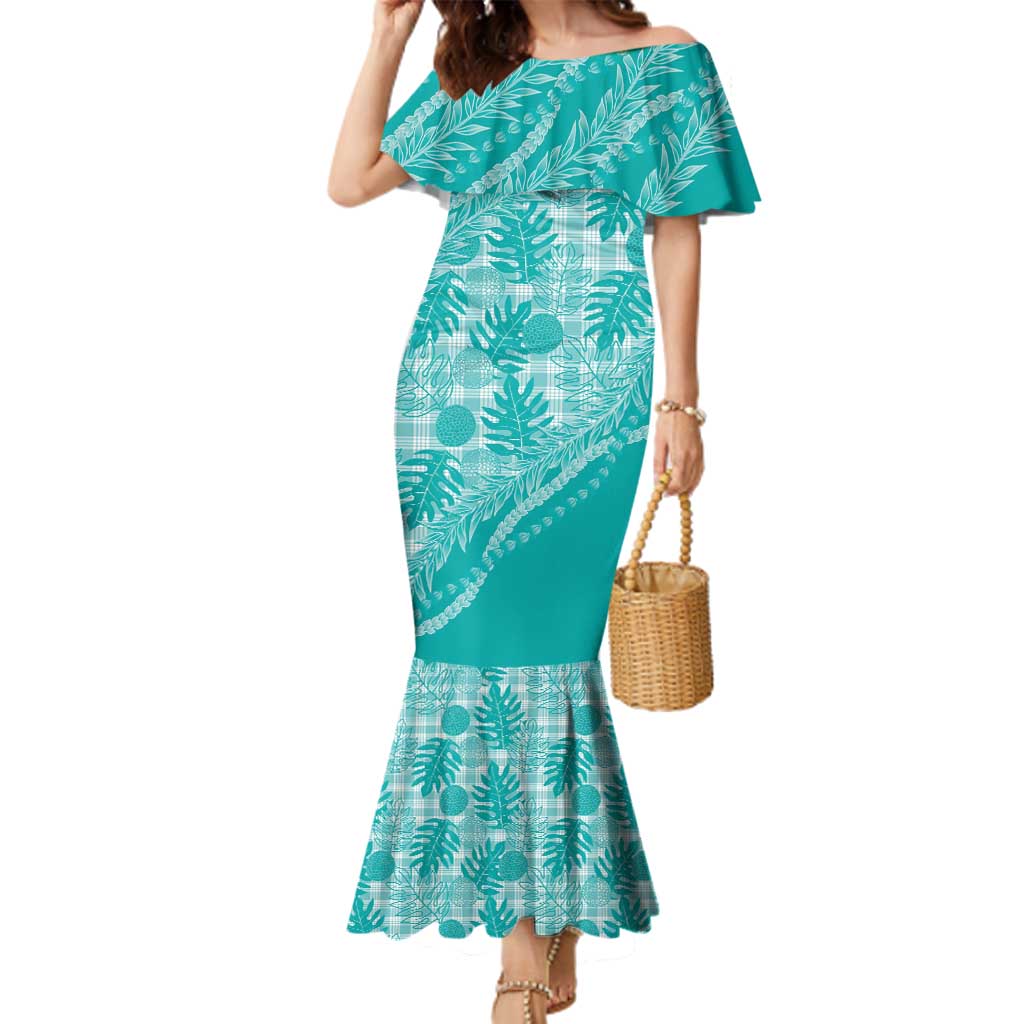 Hawaii Breadfruit Palaka Family Matching Mermaid Dress and Hawaiian Shirt Polu Opal Maile Lei - Polynesian Pride
