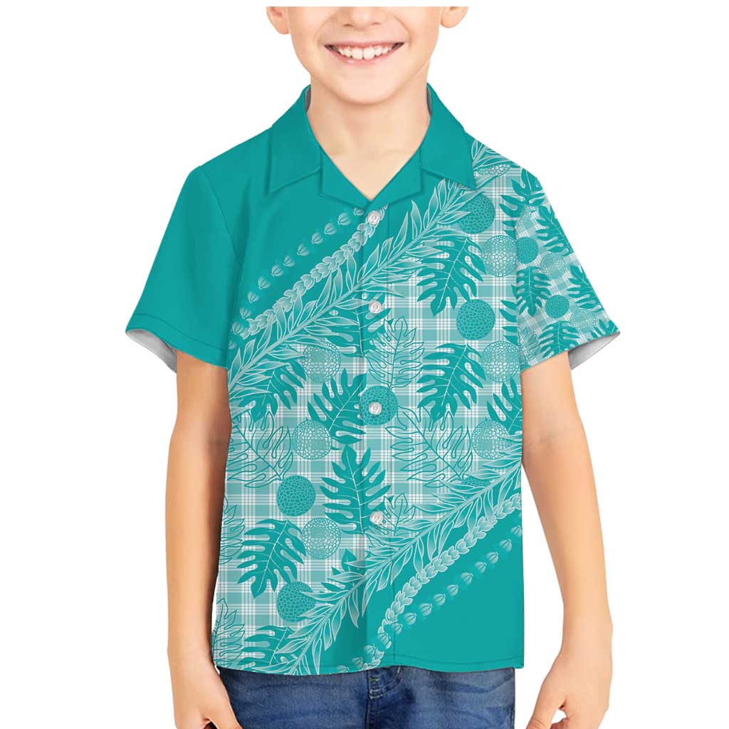 Hawaii Breadfruit Palaka Family Matching Mermaid Dress and Hawaiian Shirt Polu Opal Maile Lei - Polynesian Pride