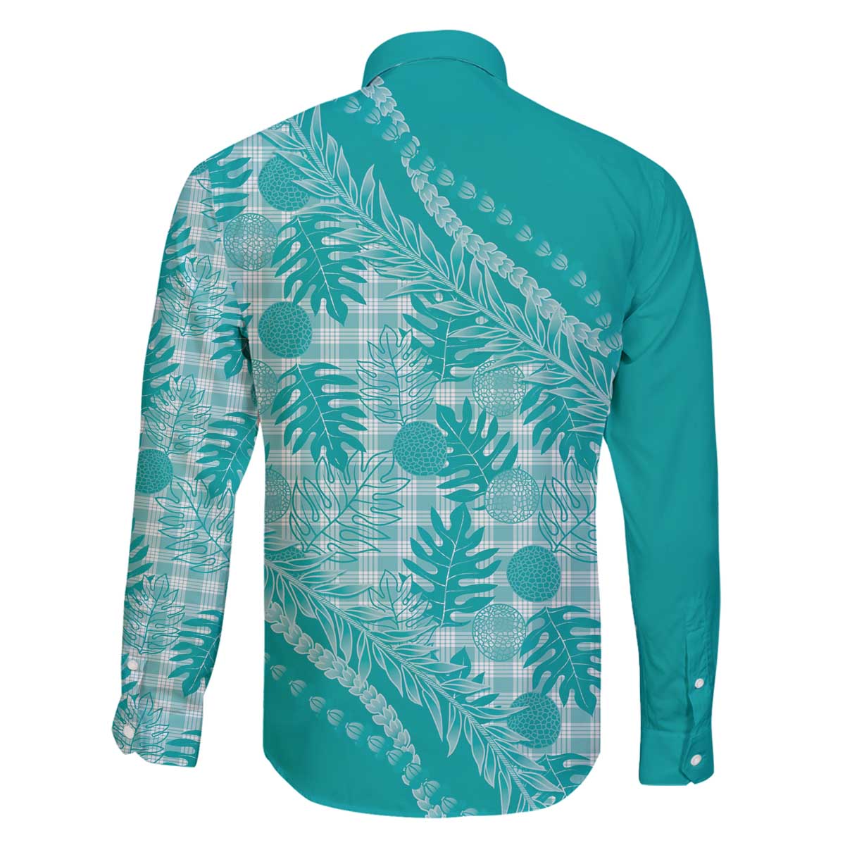 Hawaii Breadfruit Palaka Family Matching Off The Shoulder Long Sleeve Dress and Hawaiian Shirt Polu Opal Maile Lei - Polynesian Pride