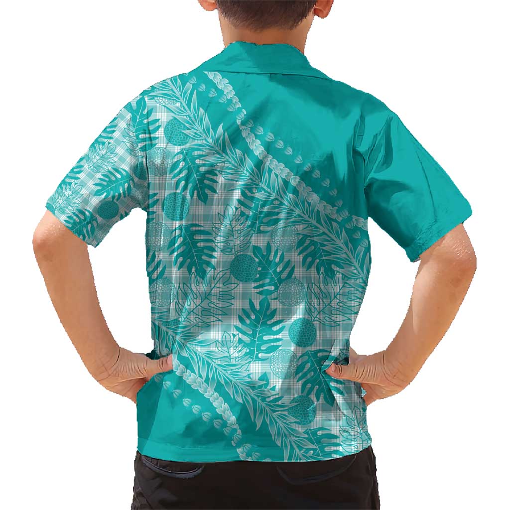 Hawaii Breadfruit Palaka Family Matching Short Sleeve Bodycon Dress and Hawaiian Shirt Polu Opal Maile Lei - Polynesian Pride