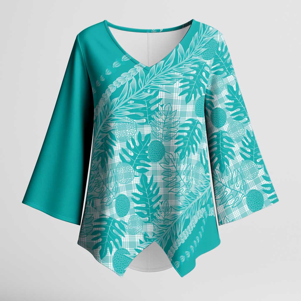 Hawaii Breadfruit Palaka Kimono Sleeve Blouse Polu Opal Maile Lei - Polynesian Pride