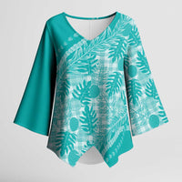 Hawaii Breadfruit Palaka Kimono Sleeve Blouse Polu Opal Maile Lei - Polynesian Pride
