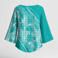 Hawaii Breadfruit Palaka Kimono Sleeve Blouse Polu Opal Maile Lei - Polynesian Pride