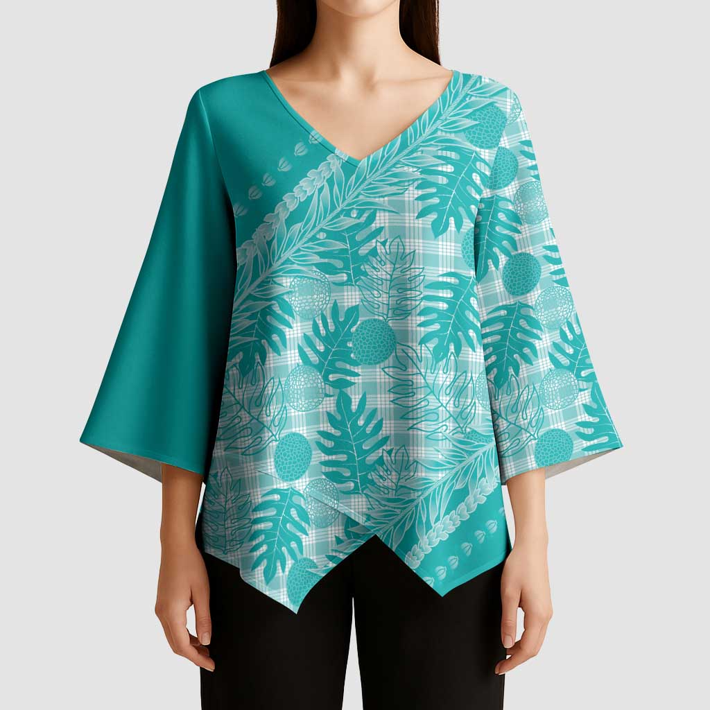 Hawaii Breadfruit Palaka Kimono Sleeve Blouse Polu Opal Maile Lei - Polynesian Pride