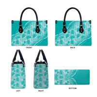 Hawaii Breadfruit Palaka Leather Bag Polu Opal Maile Lei - Polynesian Pride