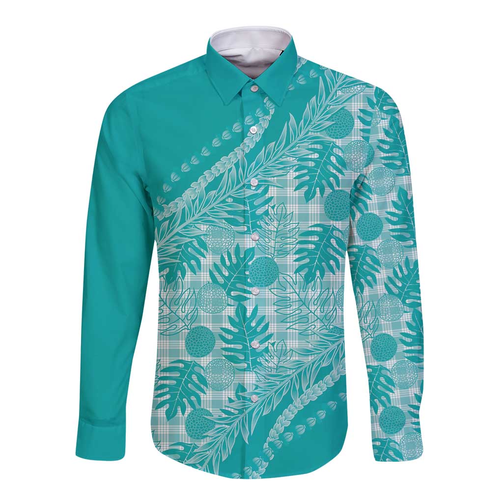 Hawaii Breadfruit Palaka Long Sleeve Button Shirt Polu Opal Maile Lei - Polynesian Pride