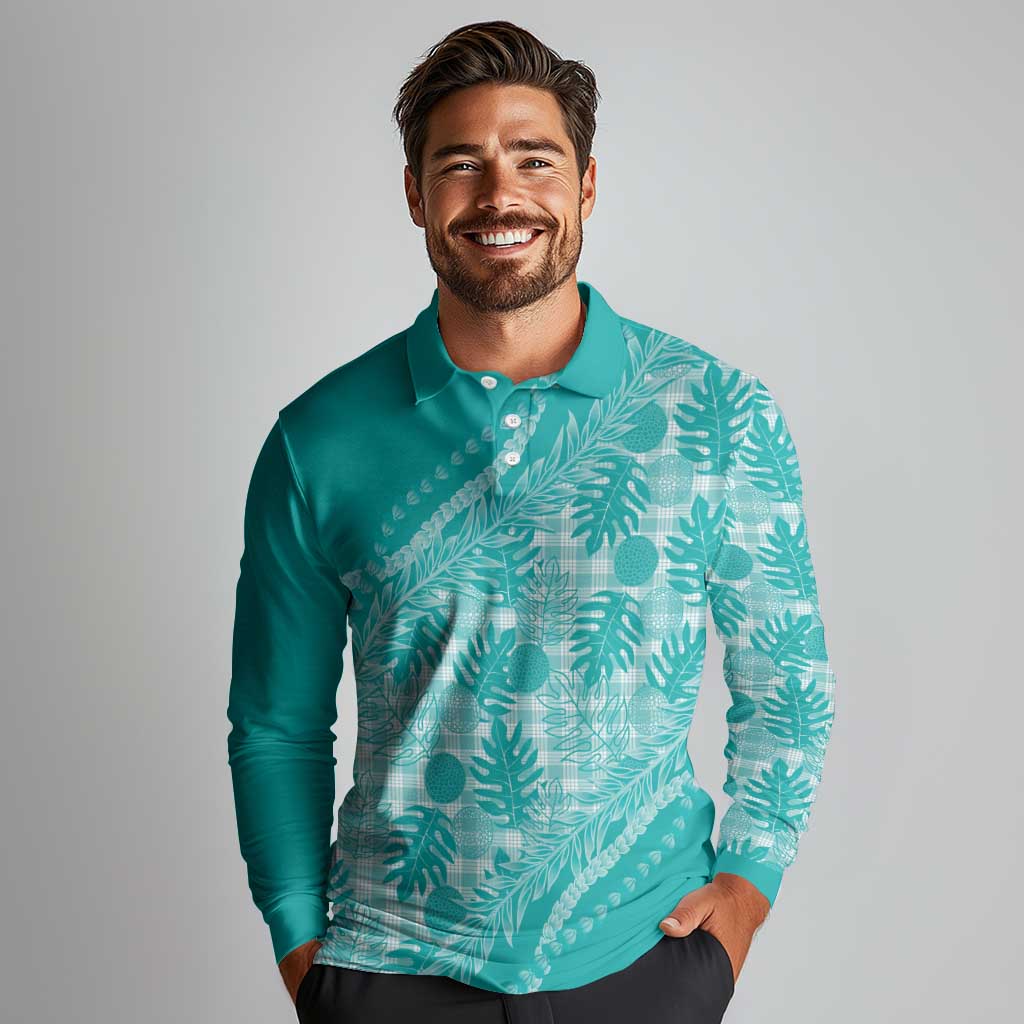 Hawaii Breadfruit Palaka Long Sleeve Polo Shirt Polu Opal Maile Lei - Polynesian Pride