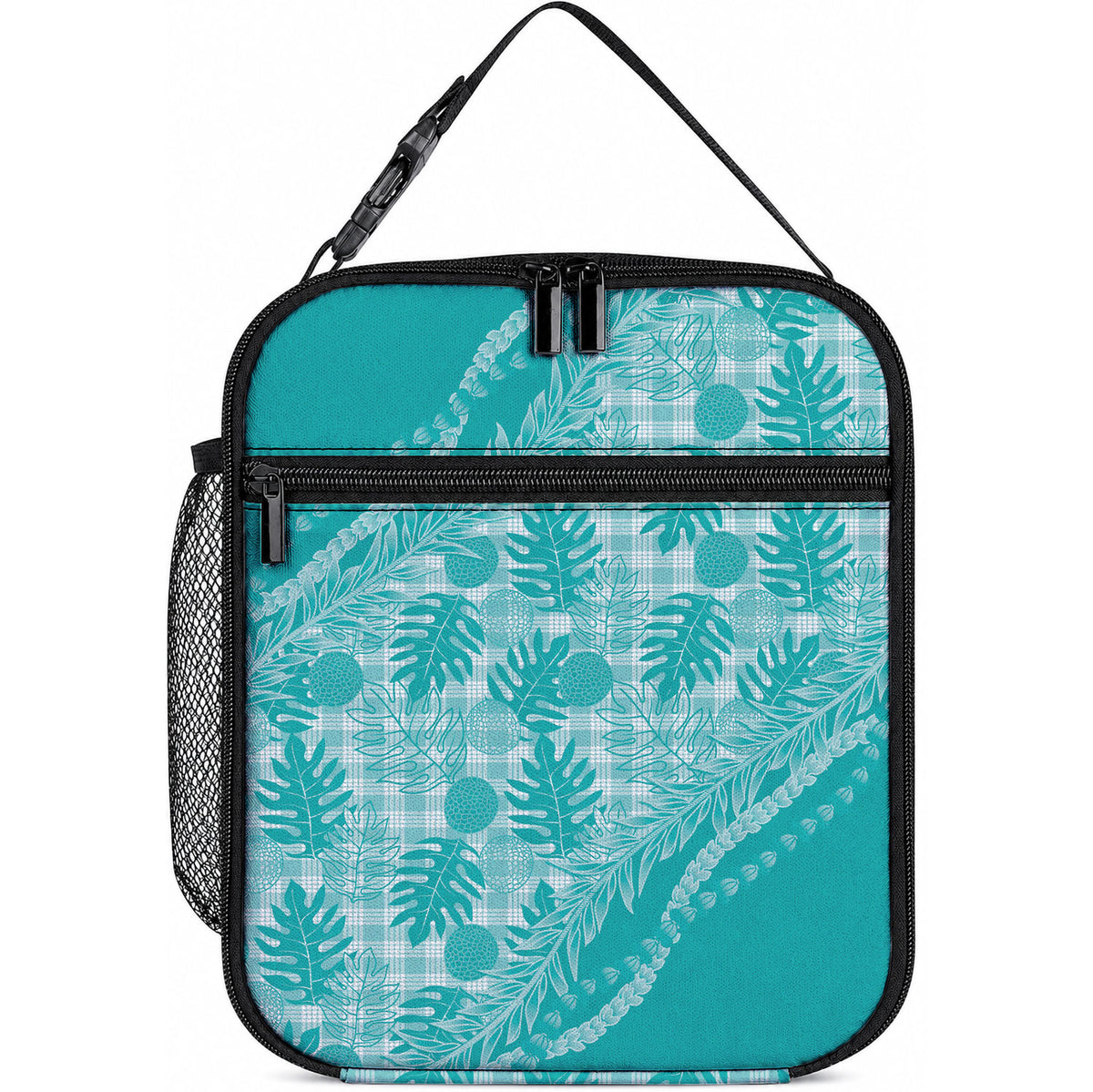 Hawaii Breadfruit Palaka Lunch Bag Polu Opal Maile Lei LT9 10.2 × 8.3 × 4.3 inch Turquoise - Polynesian Pride