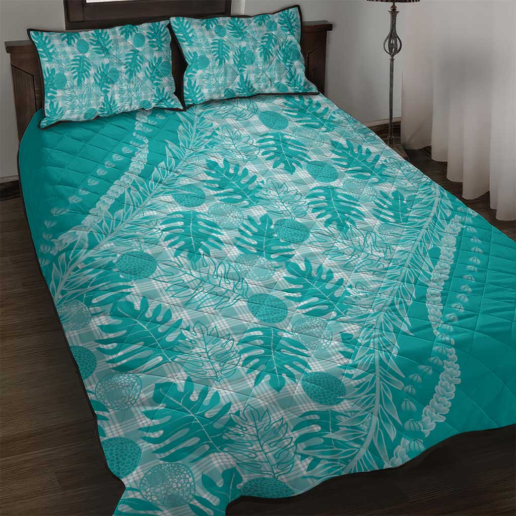 Hawaii Breadfruit Palaka Quilt Bed Set Polu Opal Maile Lei - Polynesian Pride