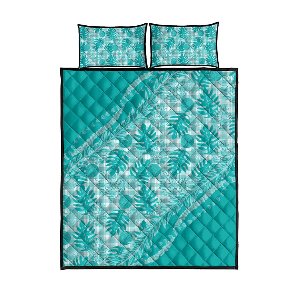 Hawaii Breadfruit Palaka Quilt Bed Set Polu Opal Maile Lei - Polynesian Pride