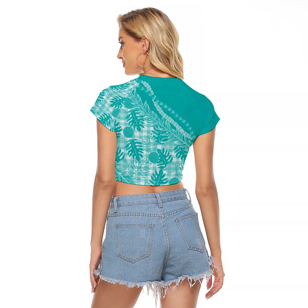 Hawaii Breadfruit Palaka Raglan Cropped T Shirt Polu Opal Maile Lei - Polynesian Pride