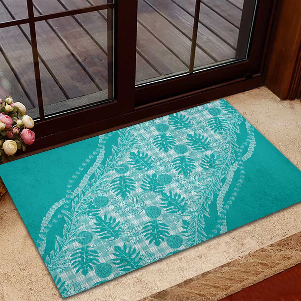 Hawaii Breadfruit Palaka Rubber Doormat Polu Opal Maile Lei - Polynesian Pride