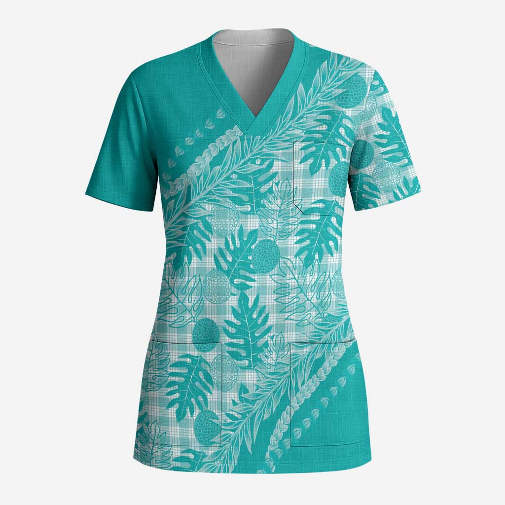 Hawaii Breadfruit Palaka Scrub Top Polu Opal Maile Lei - Polynesian Pride