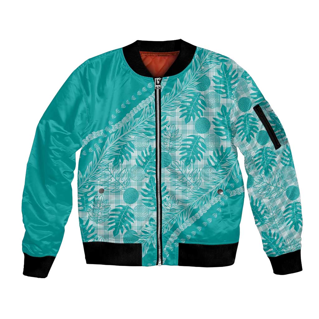 Hawaii Breadfruit Palaka Sleeve Zip Bomber Jacket Polu Opal Maile Lei - Polynesian Pride