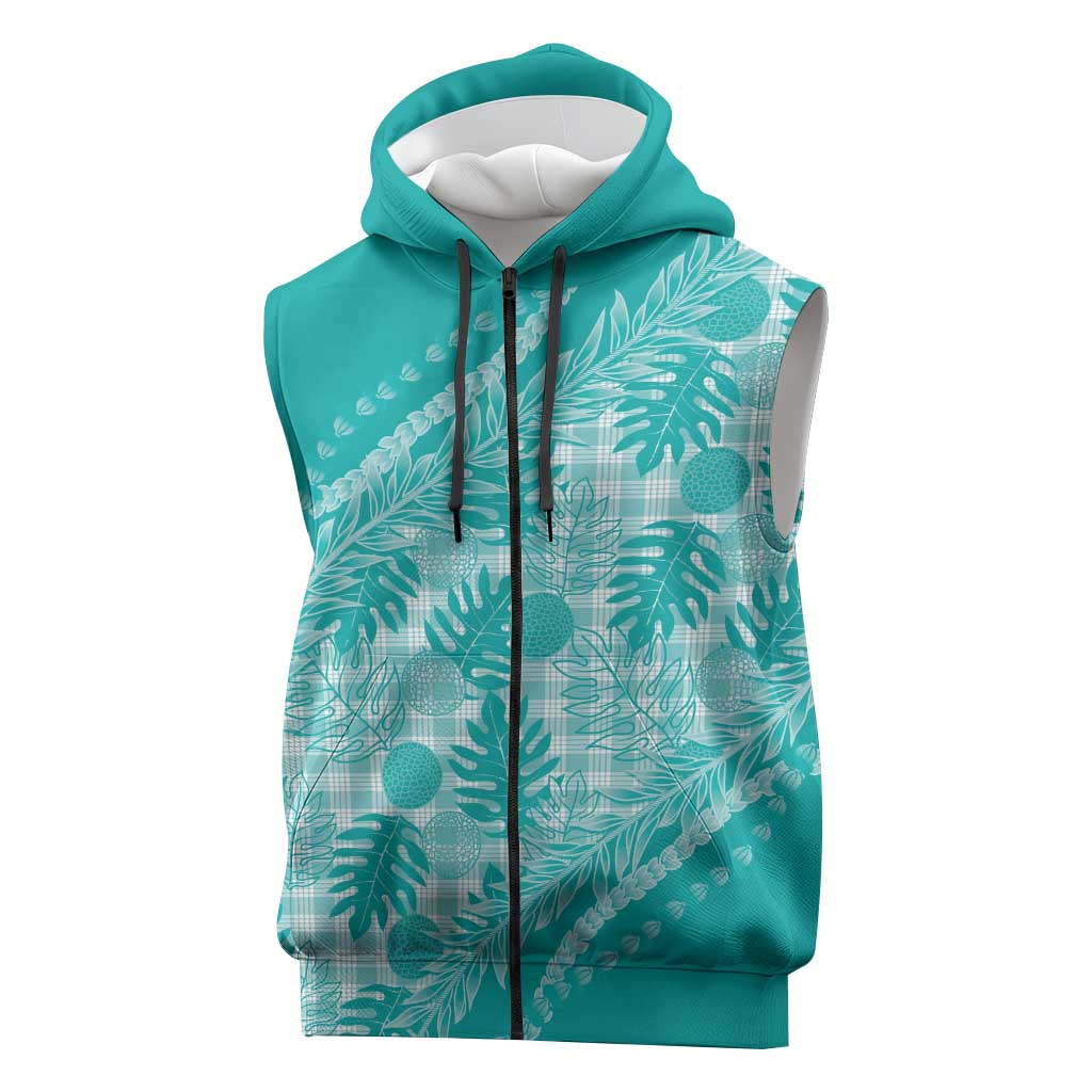 Hawaii Breadfruit Palaka Sleeveless Zip Hoodie Polu Opal Maile Lei - Polynesian Pride