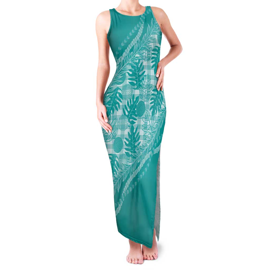 Hawaii Breadfruit Palaka Tank Maxi Dress Polu Opal Maile Lei - Polynesian Pride
