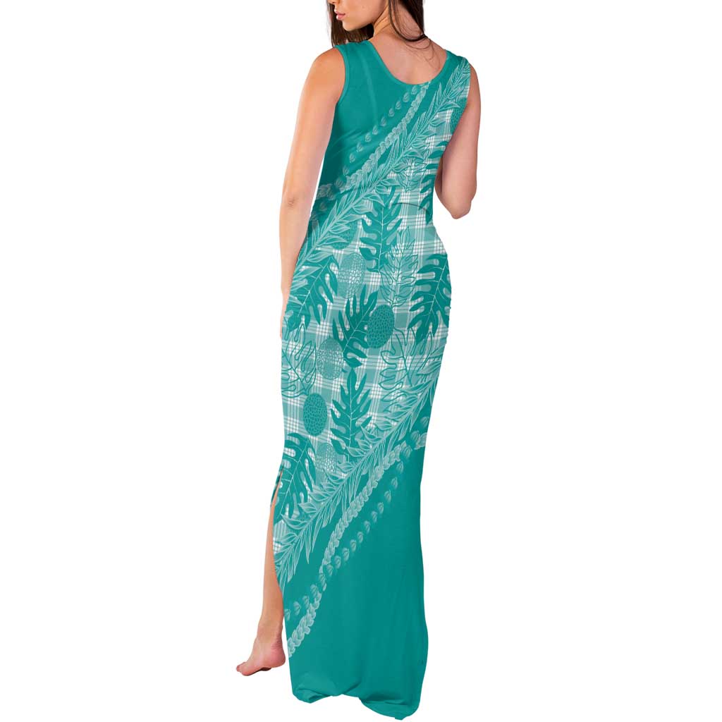 Hawaii Breadfruit Palaka Tank Maxi Dress Polu Opal Maile Lei - Polynesian Pride