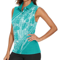 Hawaii Breadfruit Palaka Women Sleeveless Polo Shirt Polu Opal Maile Lei - Polynesian Pride