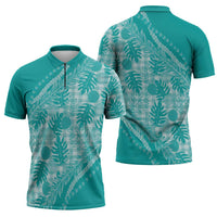Hawaii Breadfruit Palaka Zipper Polo Shirt Polu Opal Maile Lei - Polynesian Pride