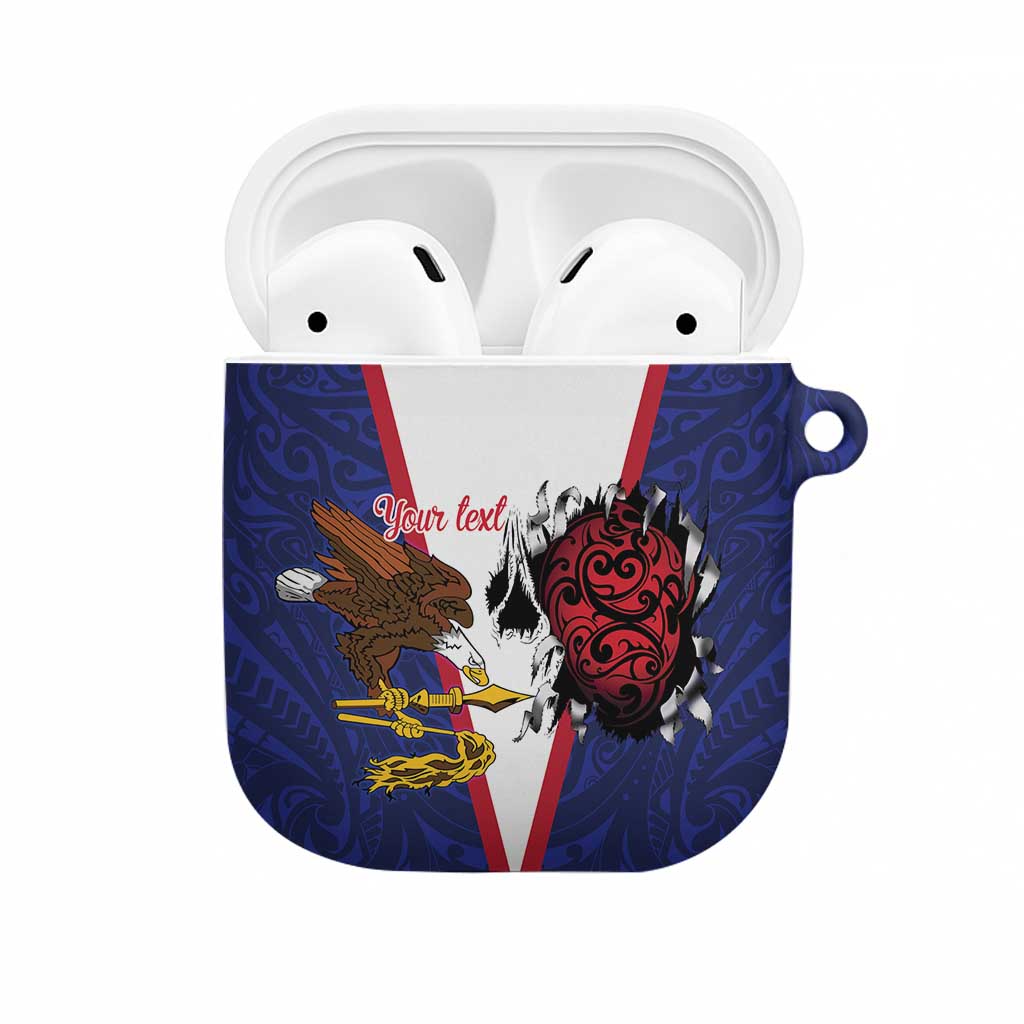 American Samoa Heart Tribal Personalized AirPods Case Polynesian Patterns LT9 Blue - Polynesian Pride