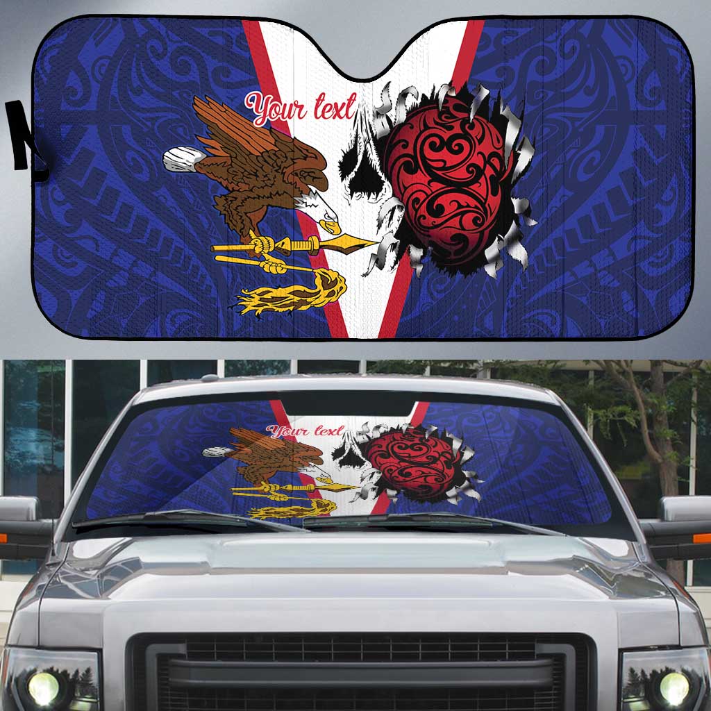 American Samoa Heart Tribal Personalized Auto Sun Shade Polynesian Patterns LT9 Blue - Polynesian Pride