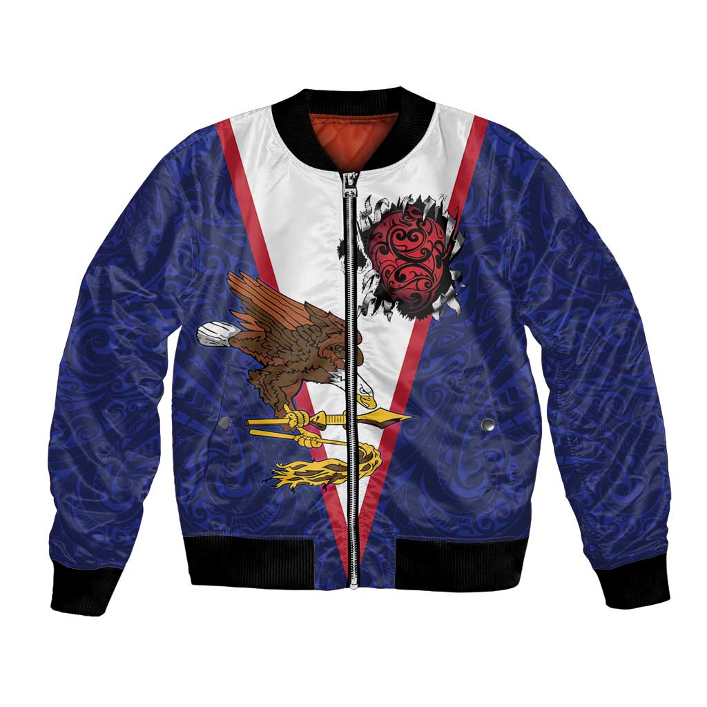 American Samoa Heart Tribal Personalized Bomber Jacket Polynesian Patterns