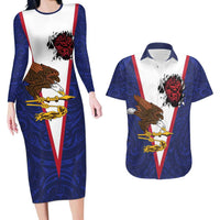 American Samoa Heart Tribal Personalized Couples Matching Long Sleeve Bodycon Dress and Hawaiian Shirt Polynesian Patterns