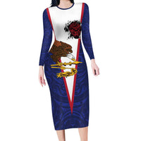 American Samoa Heart Tribal Personalized Family Matching Long Sleeve Bodycon Dress and Hawaiian Shirt Polynesian Patterns LT9 Mom's Dress Blue - Polynesian Pride