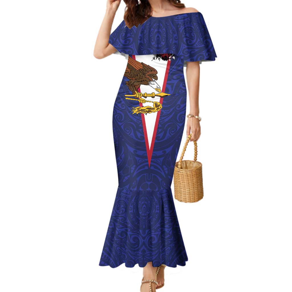 American Samoa Heart Tribal Personalized Family Matching Mermaid Dress and Hawaiian Shirt Polynesian Patterns LT9 Mom's Dress Blue - Polynesian Pride