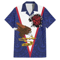 American Samoa Heart Tribal Personalized Family Matching Off Shoulder Maxi Dress and Hawaiian Shirt Polynesian Patterns LT9 Dad's Shirt - Short Sleeve Blue - Polynesian Pride