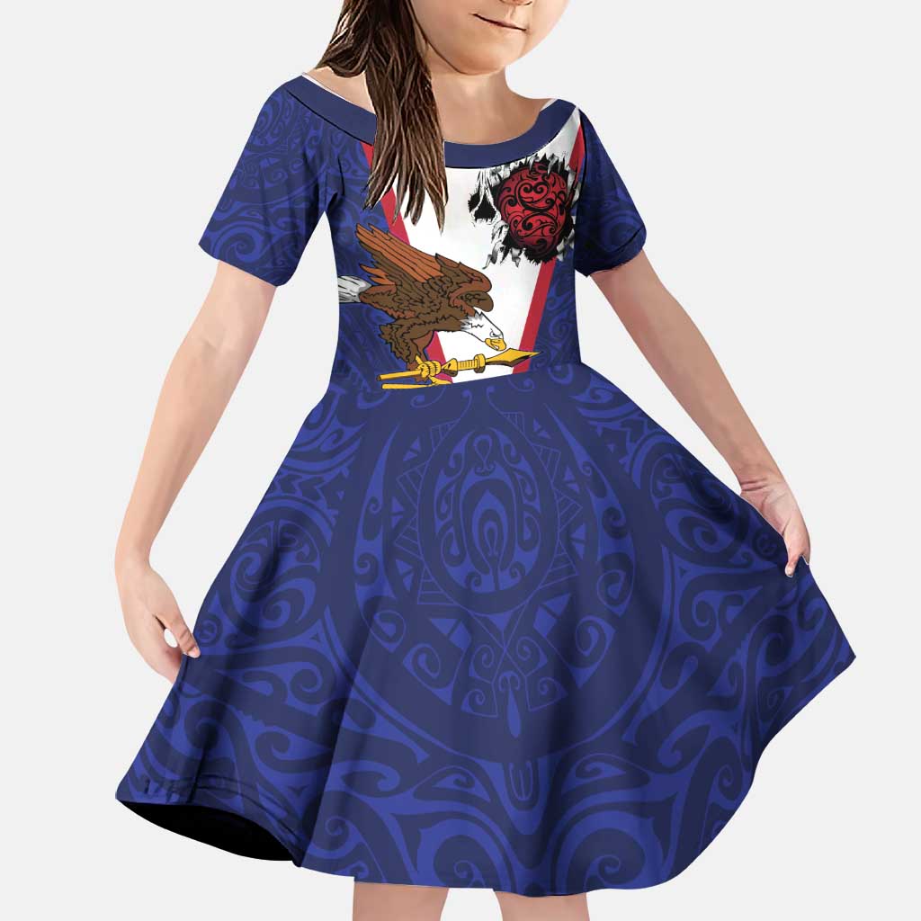 American Samoa Heart Tribal Personalized Family Matching Summer Maxi Dress and Hawaiian Shirt Polynesian Patterns LT9 Daughter's Dress Blue - Polynesian Pride
