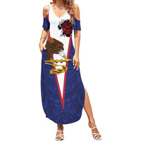 American Samoa Heart Tribal Personalized Family Matching Summer Maxi Dress and Hawaiian Shirt Polynesian Patterns LT9 Mom's Dress Blue - Polynesian Pride