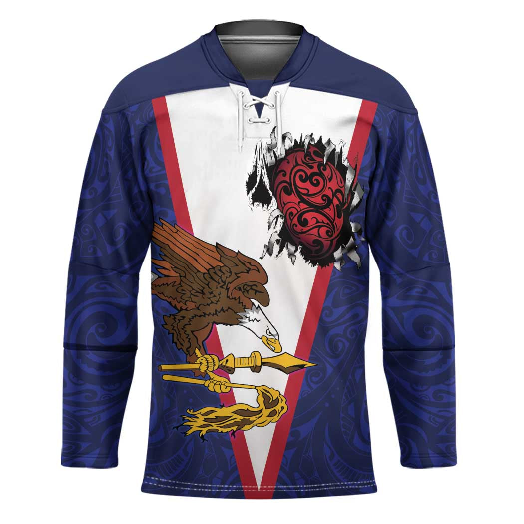 American Samoa Heart Tribal Personalized Hockey Jersey Polynesian Patterns LT9 Unisex Blue - Polynesian Pride