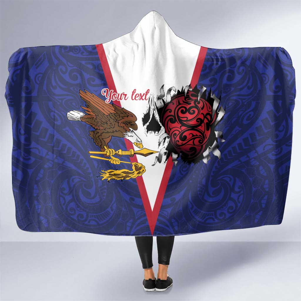 American Samoa Heart Tribal Personalized Hooded Blanket Polynesian Patterns LT9 One Size Blue - Polynesian Pride