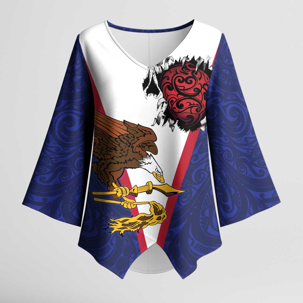 American Samoa Heart Tribal Personalized Kimono Sleeve Blouse Polynesian Patterns