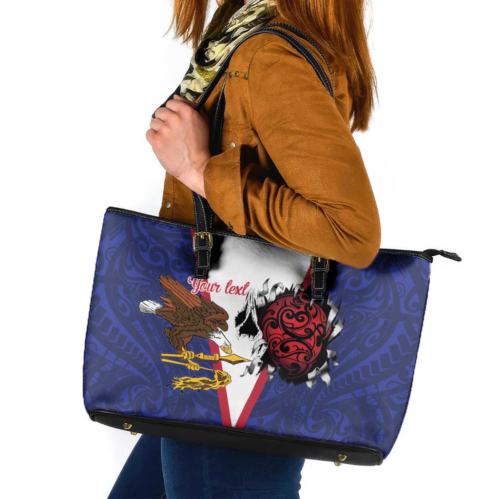 American Samoa Heart Tribal Personalized Leather Tote Bag Polynesian Patterns