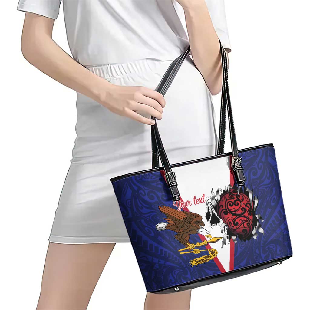 American Samoa Heart Tribal Personalized Leather Tote Bag Polynesian Patterns