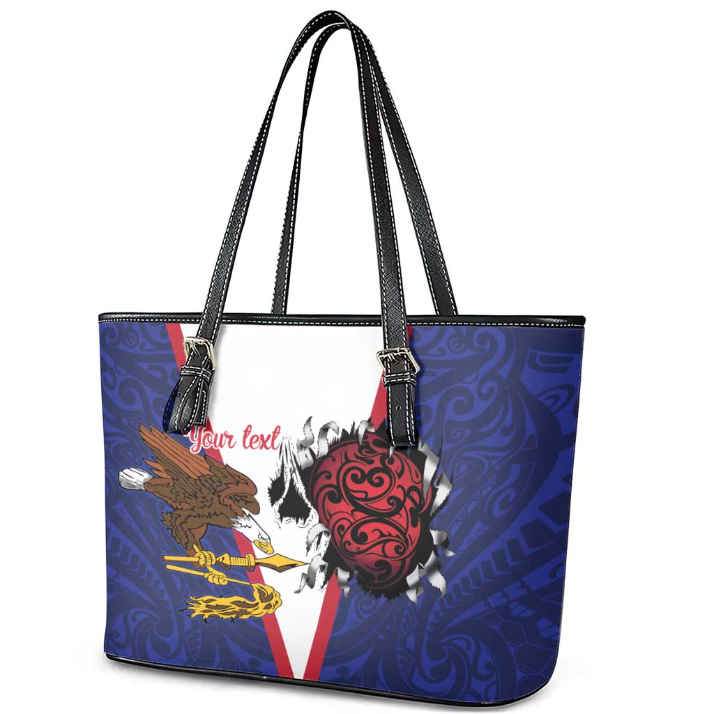 American Samoa Heart Tribal Personalized Leather Tote Bag Polynesian Patterns