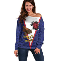 American Samoa Heart Tribal Personalized Off Shoulder Sweater Polynesian Patterns LT9 Women Blue - Polynesian Pride