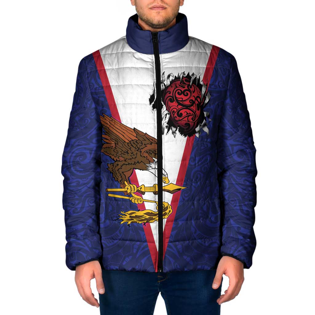 American Samoa Heart Tribal Personalized Padded Jacket Polynesian Patterns