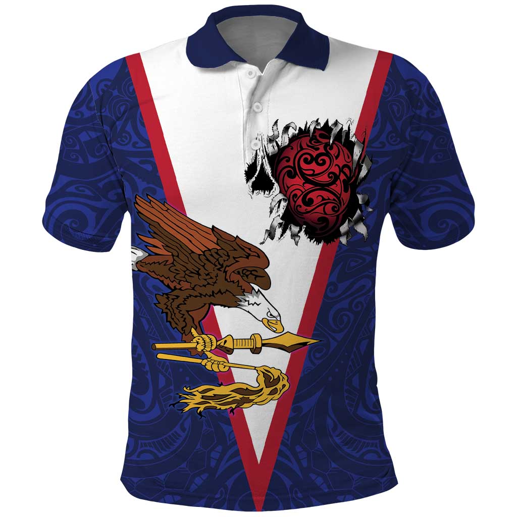 American Samoa Heart Tribal Personalized Polo Shirt Polynesian Patterns LT9 Blue - Polynesian Pride