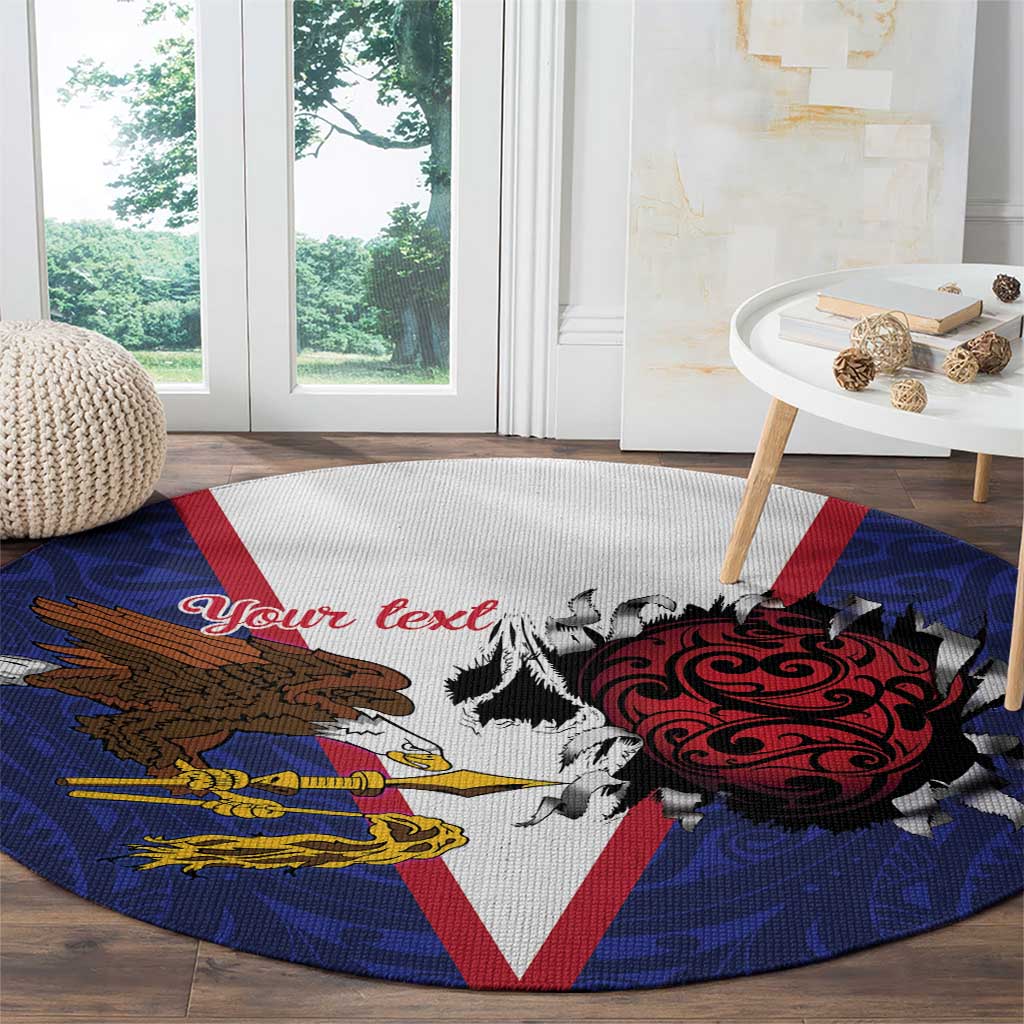 American Samoa Heart Tribal Personalized Round Carpet Polynesian Patterns LT9 - Polynesian Pride