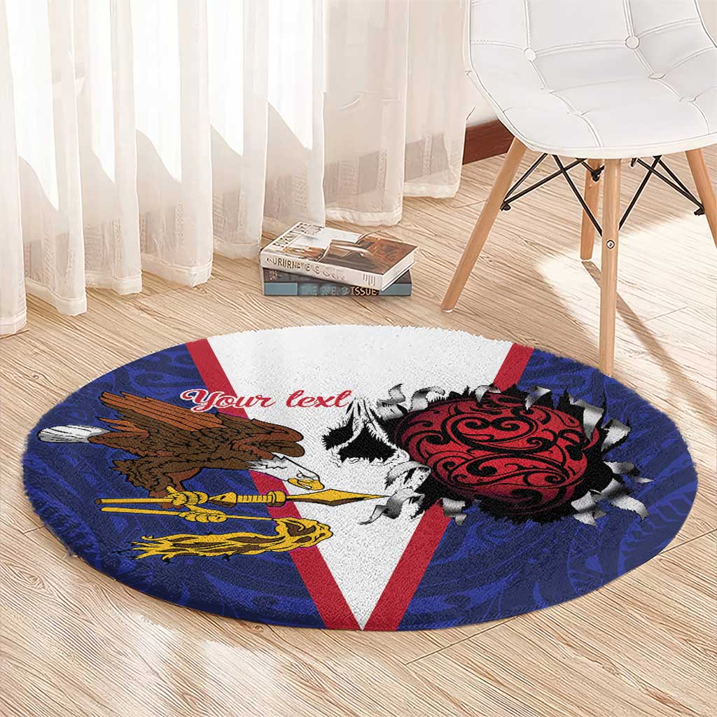 American Samoa Heart Tribal Personalized Round Carpet Polynesian Patterns LT9 - Polynesian Pride